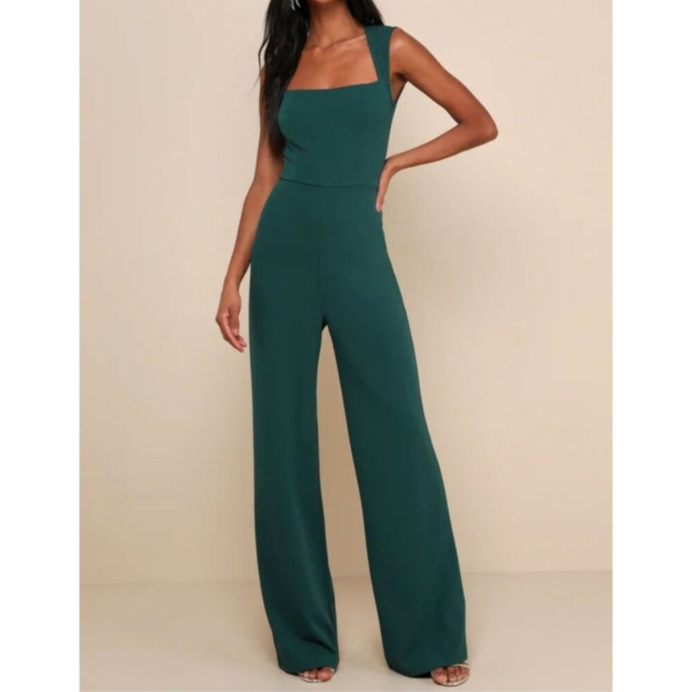 Lulus Enticing Endeavors Emerald Green Jumpsuit Large
